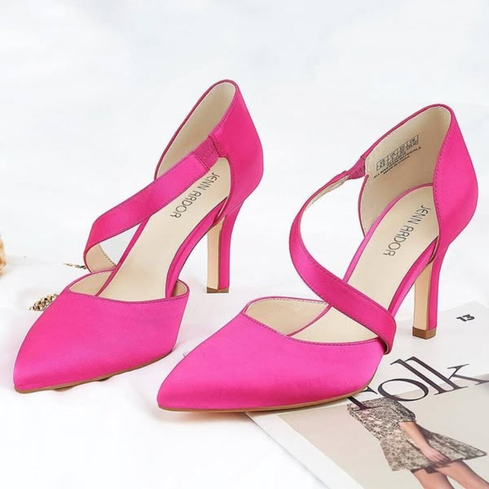 JENN ARDOR PINK ANKLE STRAP SATIN PUMPS SIZE 9